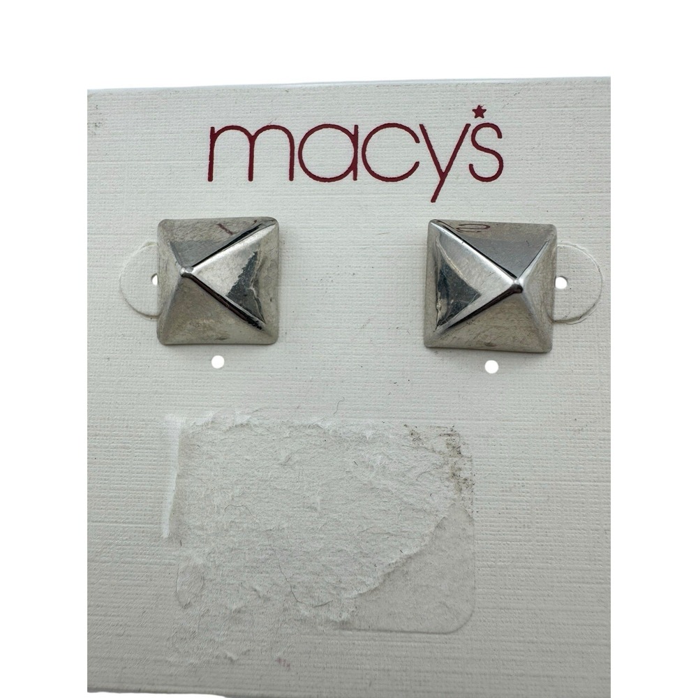 Macy's Silver Tone Pyramid‎ Style Earrings